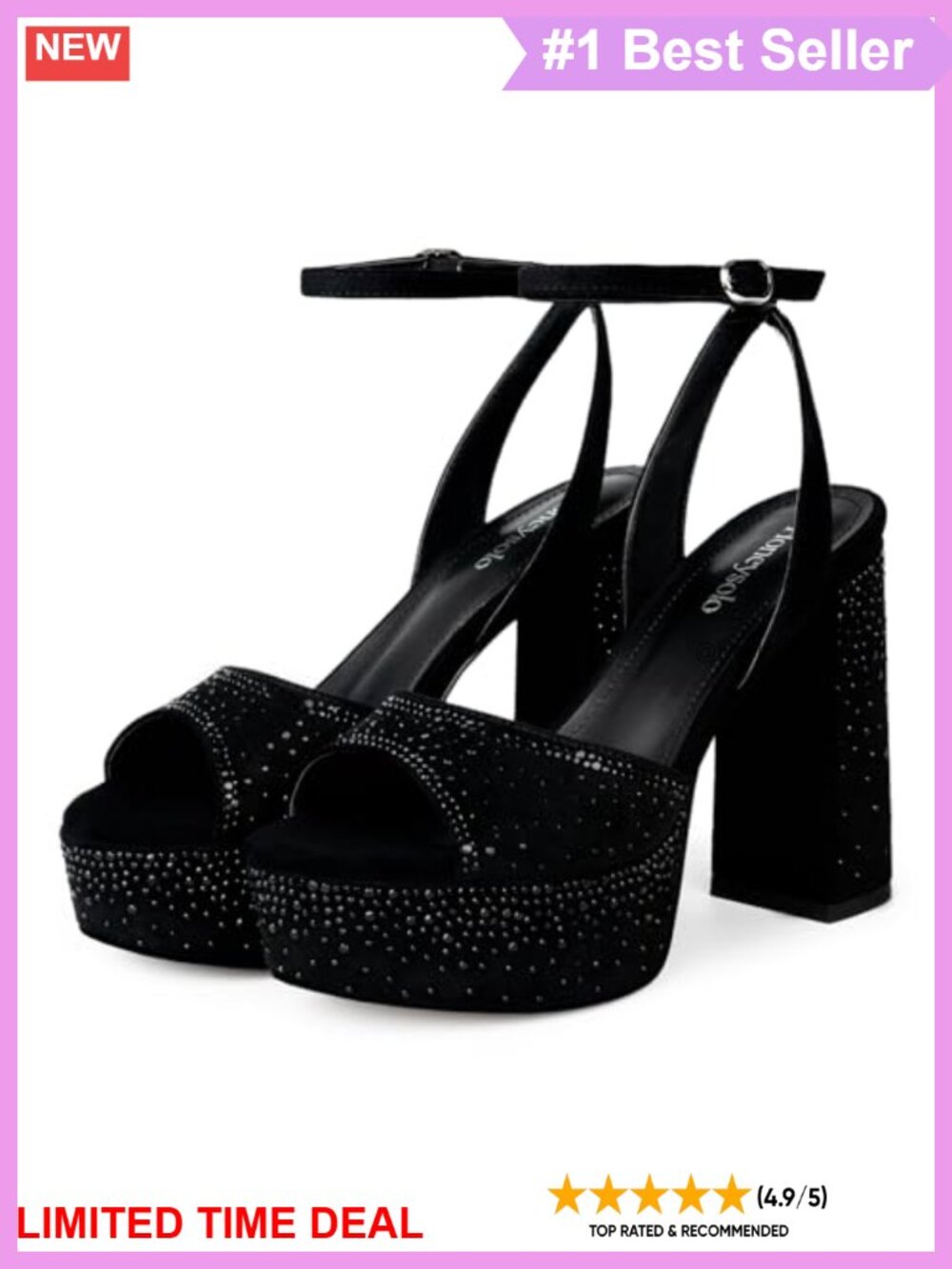 Sparkly Platform Heels Rhinestone Open Toe Block Heels Ankle Strap Party